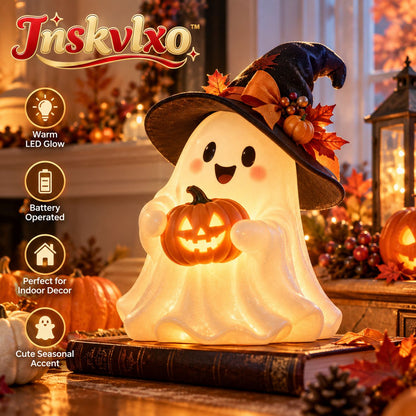 Inskvlxo™ GlowBoo Lighted Ghost Tabletop Decor – Cute Halloween LED Ghost Accent, Battery-Operated Mantel & Shelf Decoration
