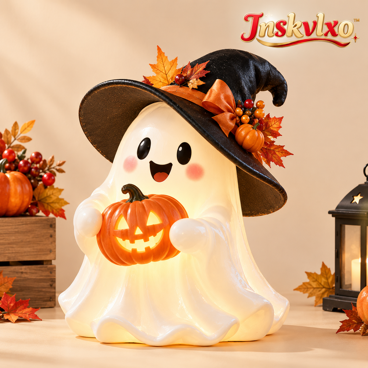 Inskvlxo™ GlowBoo Lighted Ghost Tabletop Decor – Cute Halloween LED Ghost Accent, Battery-Operated Mantel & Shelf Decoration