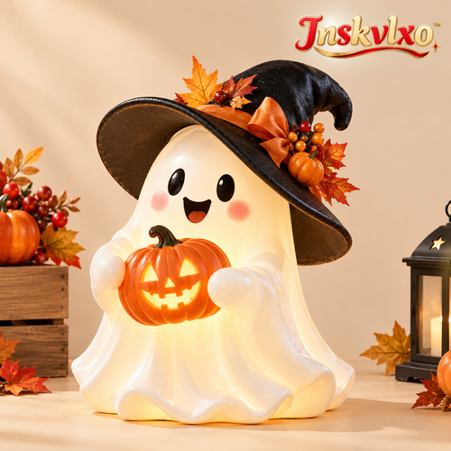 Inskvlxo™ GlowBoo Lighted Ghost Tabletop Decor – Cute Halloween LED Ghost Accent, Battery-Operated Mantel & Shelf Decoration