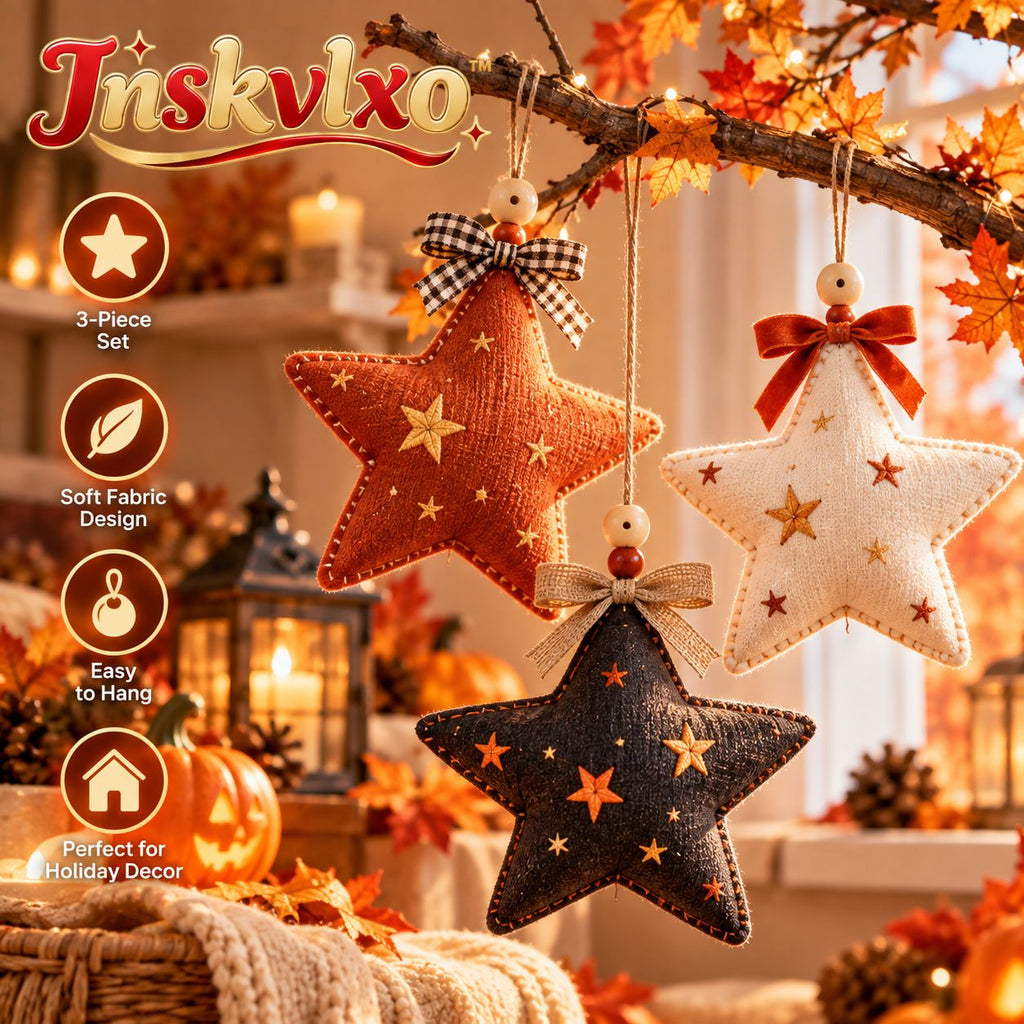 Inskvlxo™ StarlitForm 3D Fabric Star Hanging Ornaments – Soft Sculpted Halloween & Fall Hanging Decor, Set of 3