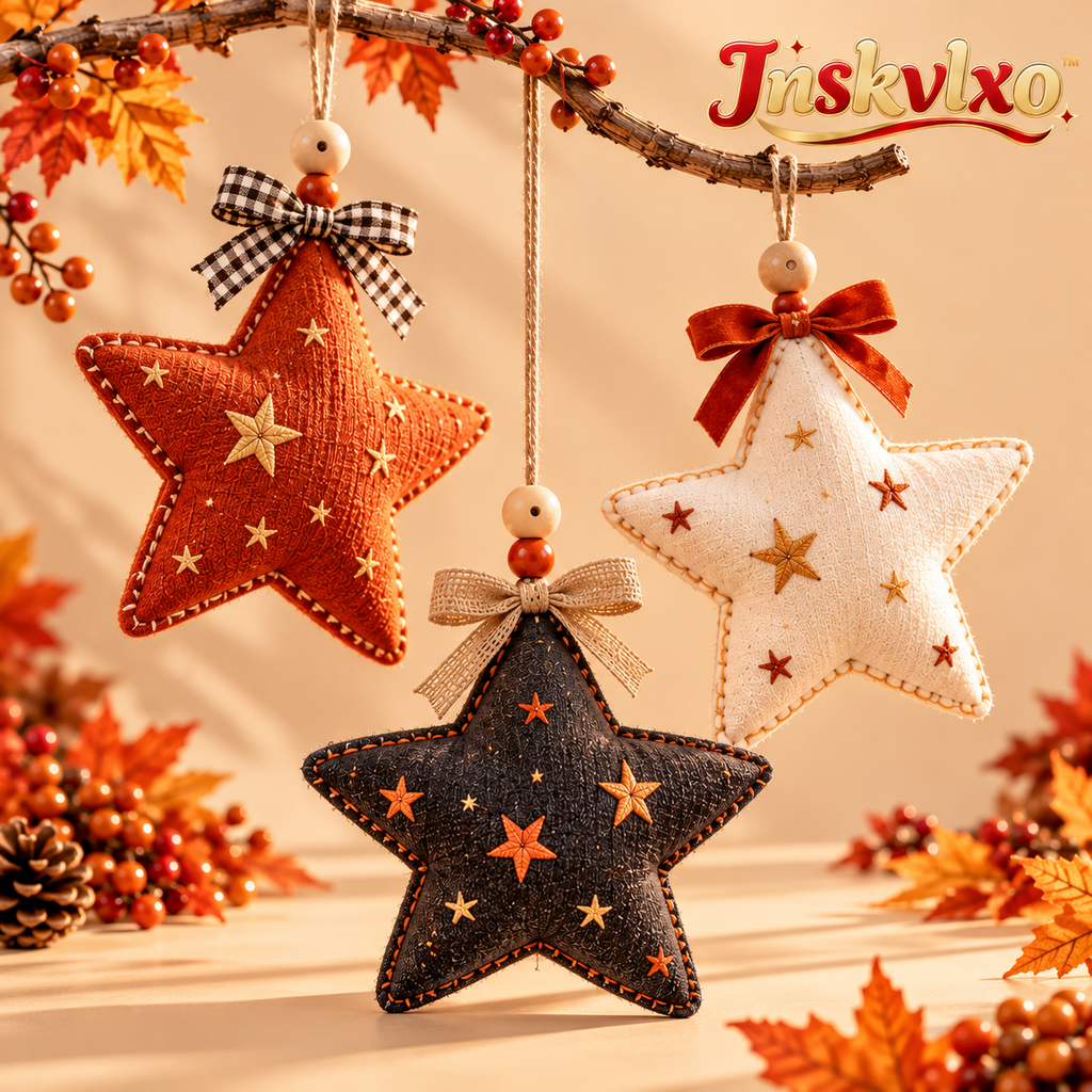 Inskvlxo™ StarlitForm 3D Fabric Star Hanging Ornaments – Soft Sculpted Halloween & Fall Hanging Decor, Set of 3