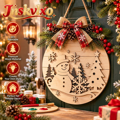 Inskvlxo™ Make-It-Merry Unfinished Wood Holiday Door Sign – DIY Paintable Wooden Hanging Sign