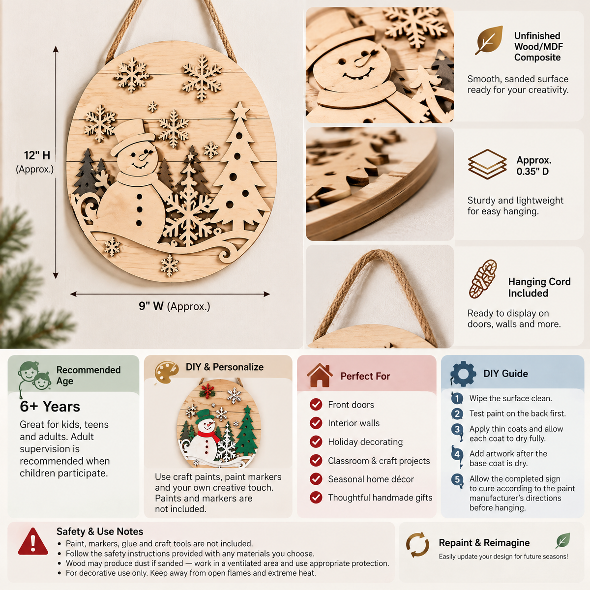 Inskvlxo™ Make-It-Merry Unfinished Wood Holiday Door Sign – DIY Paintable Wooden Hanging Sign