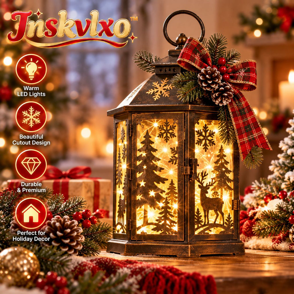 Inskvlxo™ GlowCut Holiday Lantern – Decorative Cutout Lantern with Built-In Warm LED String Lights