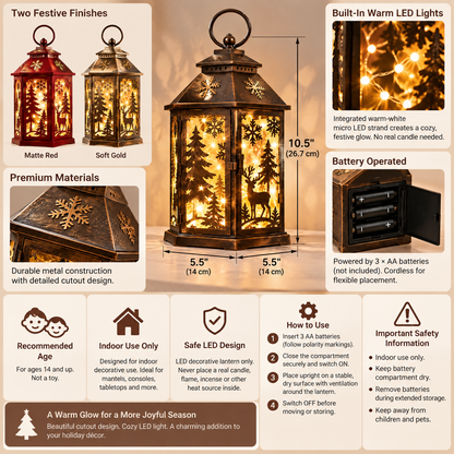 Inskvlxo™ GlowCut Holiday Lantern – Decorative Cutout Lantern with Built-In Warm LED String Lights