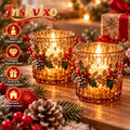 Inskvlxo™ AmberGlow Vintage Glass Votive Candle Cups – Textured Holiday Tealight Holders, Set of 2
