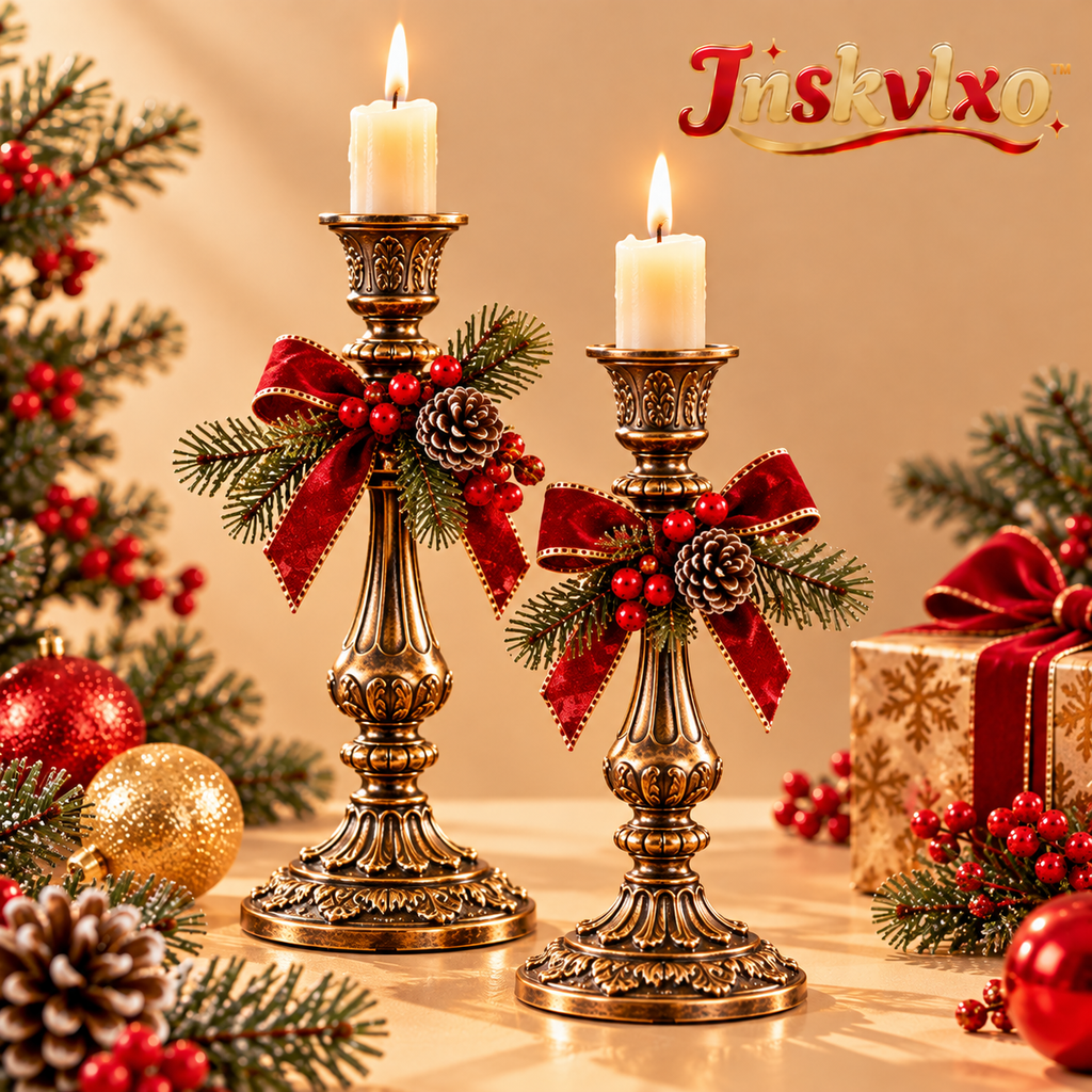 Inskvlxo™ HeritageArc Vintage Metal Taper Candle Holders – Classic Holiday Candlestick Pair