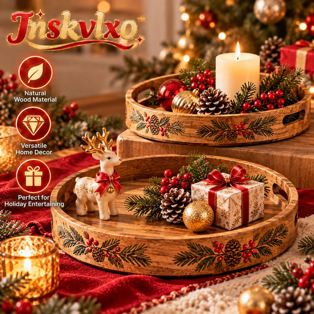 Inskvlxo™ GatherBoard Wooden Holiday Serving & Decorative Tray Set – Natural Wood Nesting Trays, Set of 2