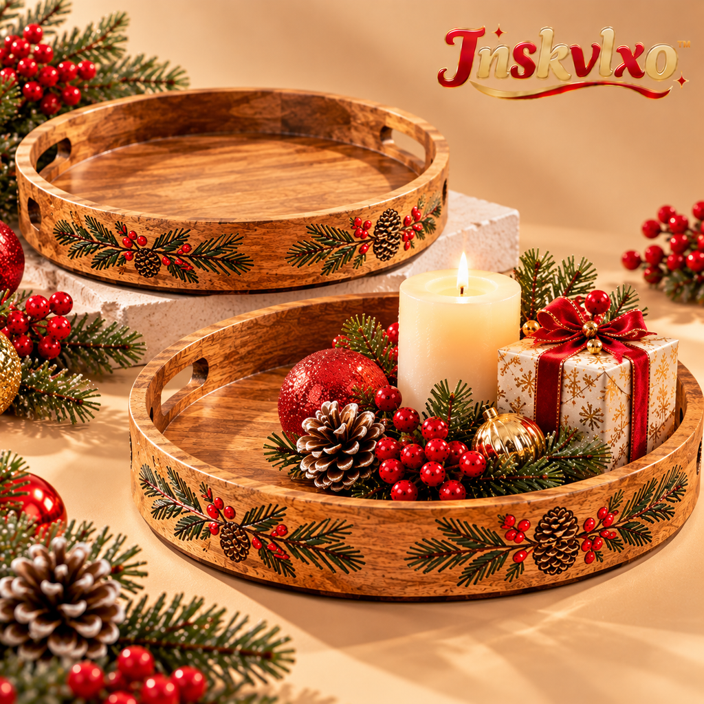 Inskvlxo™ GatherBoard Wooden Holiday Serving & Decorative Tray Set – Natural Wood Nesting Trays, Set of 2